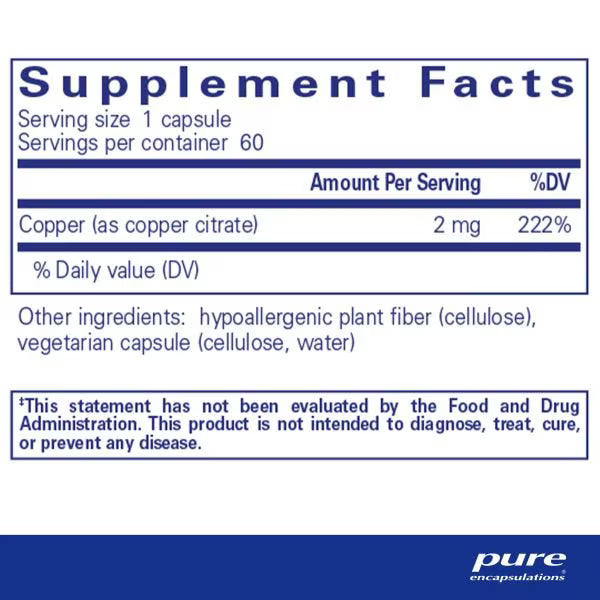 Copper (Citrate) – Trace Mineral Support for Energy, Circulation & Connective Tissue (60 Veg Capsules)