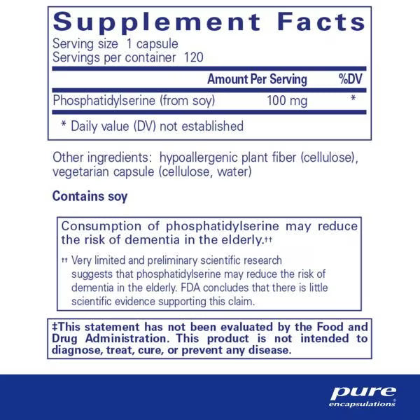 PS 100 – Phosphatidylserine Brain Nutrient for Memory, Mood & Cognitive Rescue (120 Veg Capsules)