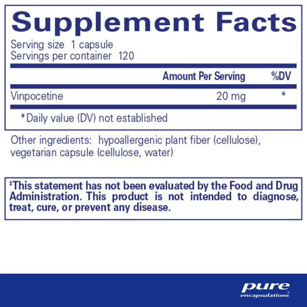 Vinpocetine 20 mg – Cognitive & Cerebrovascular Support (120 Veg Capsules)
