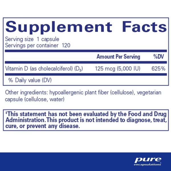 Vitamin D3 125mcg (5,000 IU)- by PURE Encapsulations