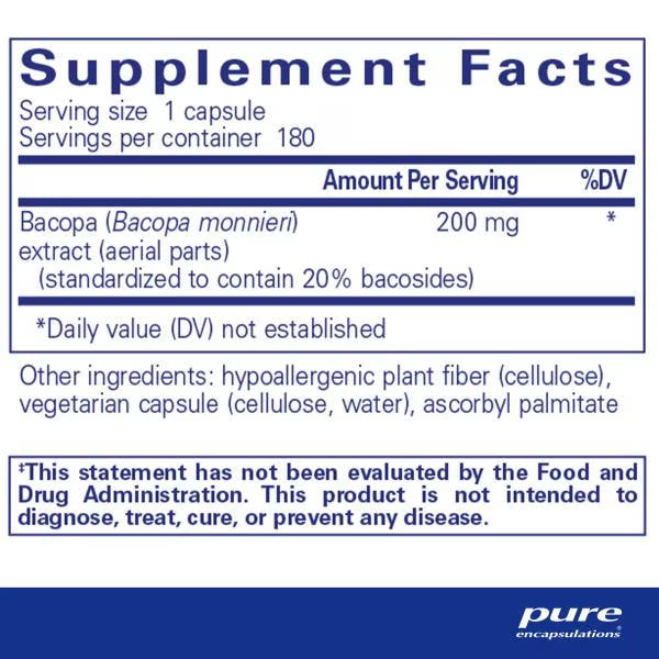 Bacopa Monnieri – 180 Veg Capsules • Traditional Ayurvedic Cognitive & Stress Support (20% Bacosides)
