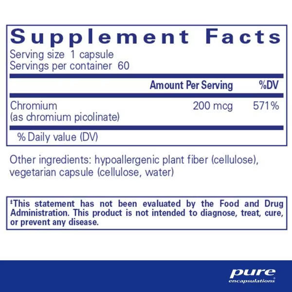Chromium Picolinate 200 mcg – 60 Vegetarian Capsules • Metabolic & Carbohydrate-Lipid Utilization Support