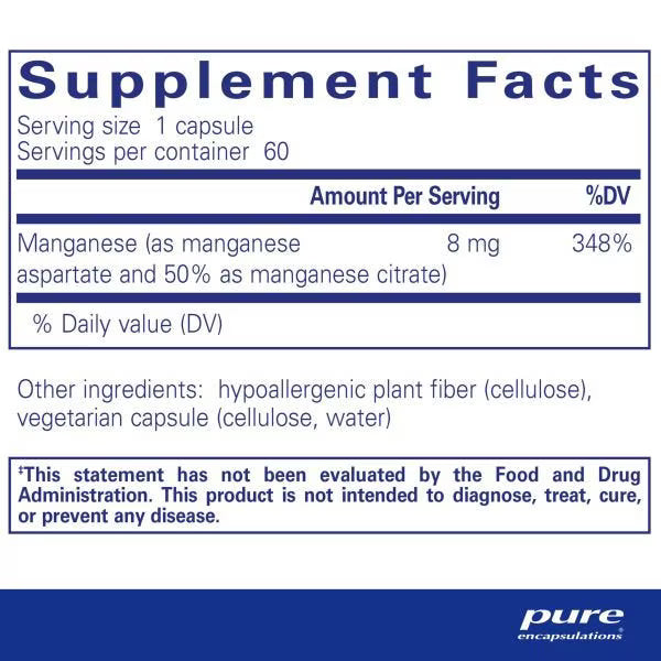 Manganese (Aspartate/Citrate) – 60 Veg Capsules • Essential Trace Mineral for Bone & Connective Tissue Support