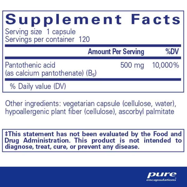 Pantothenic Acid (Vitamin B₅) – 120 Veg Capsules • Fundamental Support for Energy, Adrenal, & Cardiovascular Function