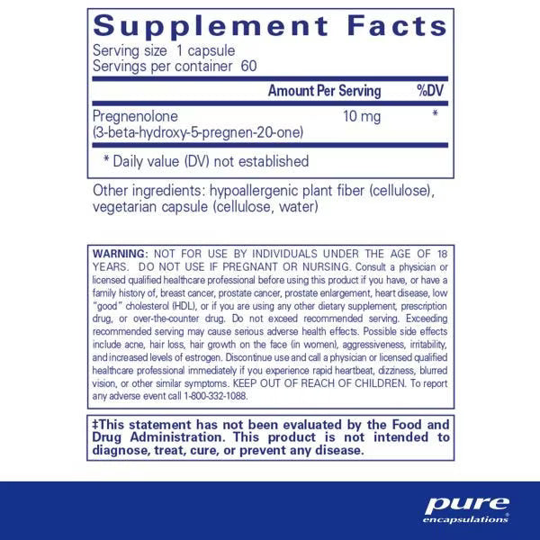 Pregnenolone 10 mg – Mood & Memory Support via Hormone Precursor (60 Capsules)