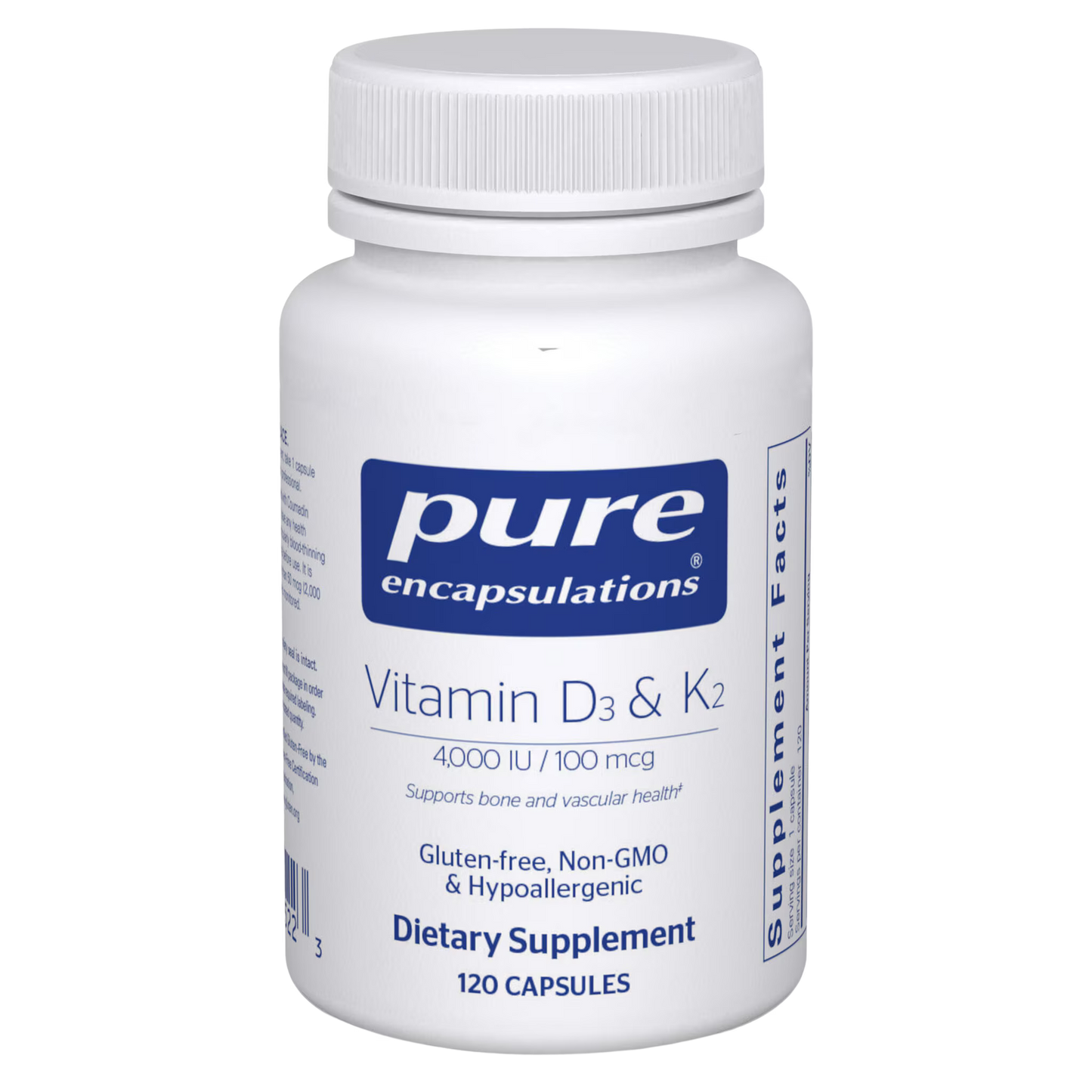 Pure Encapsulations Vitamin D3 + K2 (MK-7)  120-Capsule - Bone & Vascular Support